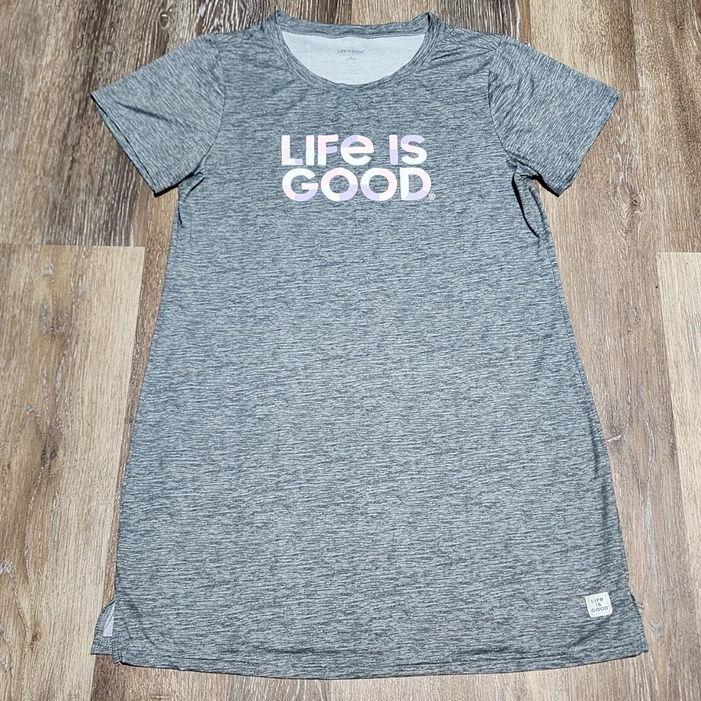 Life Is Good Sleep Shirt Nightgown Women's Large Gray Short Sleeve Lounge Pajama